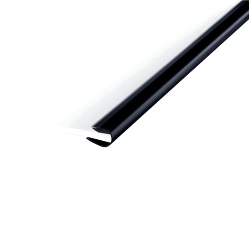 Durable SPINEBAR, these plastic spine bars are a versatile binding system for unpunched papers and documents in seconds. The unique contoured ends provide simple and easy insertion of all papers. The spine bar is 9mm in thickness meaning it can hold up to 80 sheets of A4 paper. Supplied in pack of 25 black spine bars.