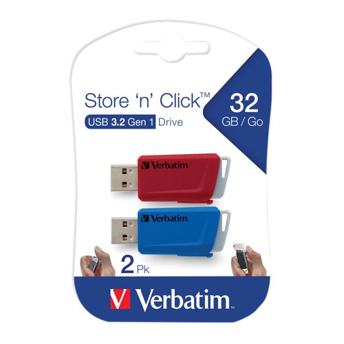 Verbatim Store and Click USB 3.2 32GB (Pack of 2) 49308 USB Memory Sticks VM49308