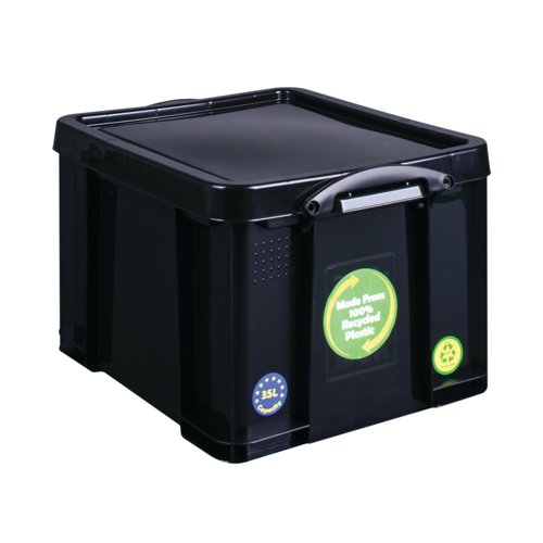 Keep files and documents neatly stored away in this 35 Litre Recycled Plastic Storage Box from Really Useful. With 35L of capacity, the large interior provides plenty of room for A4 and foolscap documents and folders. The opaque black sides and lid keeps your files private and protects them from fading in harsh sunlight. The design is stackable as well for space-saving storage. It's eco-friendly as well, made from 100% recycled plastic.