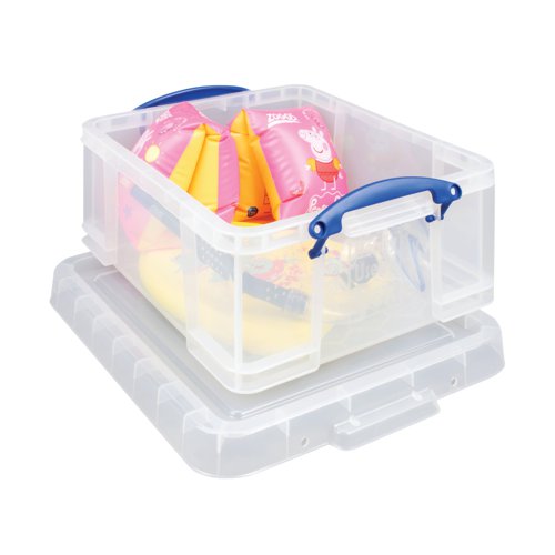 Keep files and documents neatly stored away in this 18 Litre Plastic Storage Box from Really Useful. With 18L of capacity, the interior provides room for 93 CDs or 44 DVDs. The clear sides let you see contents at-a-glance for efficient organisation, and provide sturdy protection from the elements and vermin. The design is stackable as well for space-saving storage, and features handles for easy carrying.