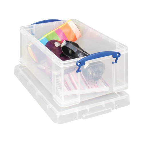 RUP80173 Really Useful 9L Storage Box With Lid and Clip Lock Handles Clear 9C
