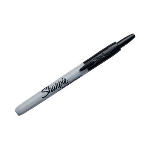 Combining functionality and precision, Sharpie Permanent Markers feature a retractable design with a convenient clip that allows for easy one-handed operation. Their fine tip point is smooth and precise, while the ink is vivid, long lasting and sticks quickly to most surfaces without fading or smearing. This pack contains 12 black markers, each with a 1.0mm line width.