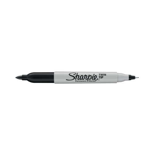 This Sharpie Twin Tip Permanent Marker is suitable for use on most hard surfaces. The unique design features a standard, durable, fibre tip on one end for bold marking and a ultra-fine tip on the other for more detailed work. The ink is fade resistant for long lasting clarity. This pack contains 12 black pens with both a 0.9mm and a 0.5mm line width.