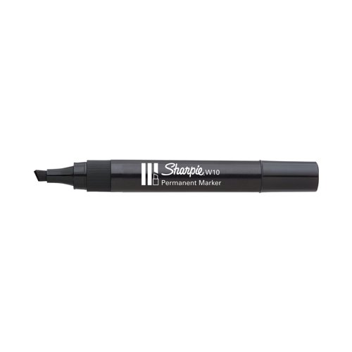Sharpie W10 Permanent Markers feature a chisel tip for a variable 1.5 - 5.0mm line width, with a bonded nib that can withstand heavy use. The low-odour ink resists water and is lightfast, for long lasting clarity. The marker also features a reflow ink system that prevents ink from drying out when uncapped for up to 10 days. This pack contains 12 black markers.