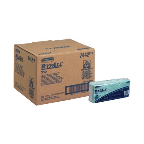 KC02089 | Keep your site areas clean and tidy with these Wypall Cleaning Cloths. These cloths have been manufactured from unique HYDROKNIT fabric with excellent absorbency, making them perfect for mopping up and cleaning your site on a daily basis, as well as dealing with spills and avoiding stains. Packaged in pop-up dispensers to keep cloths hygienic and easy to access, these green cloths can be used to implement colour coded cleaning to avoid cross-contamination. This pack contains 50 green cloths.