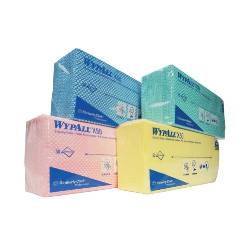 KC02091 | Keep your site areas clean and tidy with these Wypall Cleaning Cloths. These cloths have been manufactured from unique HYDROKNIT fabric with excellent absorbency, making them perfect for mopping up and cleaning your site on a daily basis, as well as dealing with spills and avoiding stains. Packaged in pop-up dispensers to keep cloths hygienic and easy to access, these red cloths can be used to implement colour coded cleaning to avoid cross-contamination. This pack contains 50 red cloths.