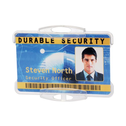 Durable Security Pass Holder for holding a single card measuring 54x85mm. Suitable for either portrait or landscape formats, the card holder is made from high quality polystyrol and can be used with a combination of chains, reels and lanyards. Designed to protect the magnetic strip on the card.