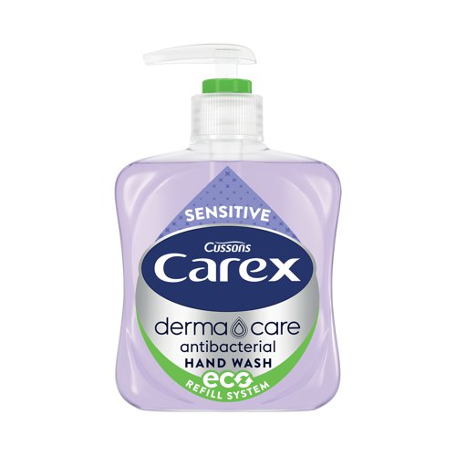 CPD79955 | Carex Sensitive hand wash is a lightly fragranced soap dermatologically tested to be suitable for sensitive skin, whilst ensuring that your hands are clean and hygienic. This pack contains 6 pump action bottles, each with 250ml of hand wash that can easily be refilled if required.