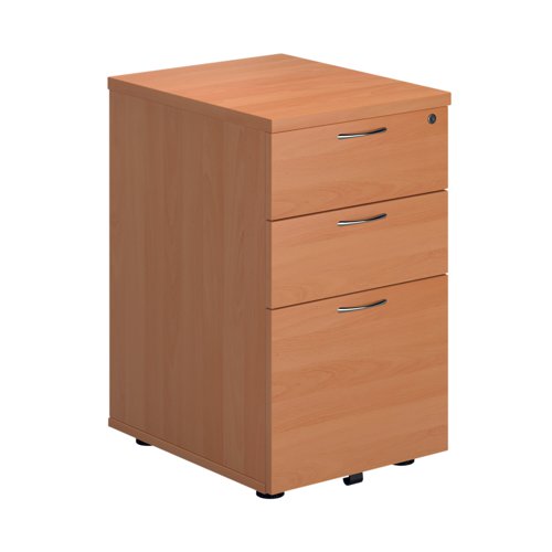 Offering a convenient and flexible place to store your documents, papers and stationery, this beech-finish pedestal fits under your desk for easy access. The pedestal features 3 box drawers and measures W434xD580xH690mm.