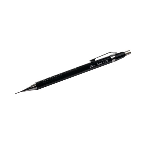 The professional Pentel P200 Automatic Pencil is designed for technical designs drawing and writing with a consistent 0.5mm line width and no need for sharpening. Supplied with 6 super Hi-Polymer refill HB leads for long lasting use the pencil also features a convenient built-in eraser. This pack contains 12 pencils with black barrels.