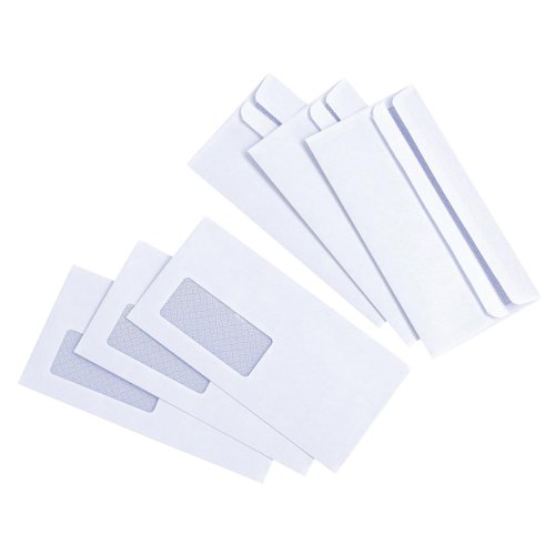 5 Star Value Envelopes Wallet Press Seal Window 80gsm DL 110x220mm White (Pack of 1000)