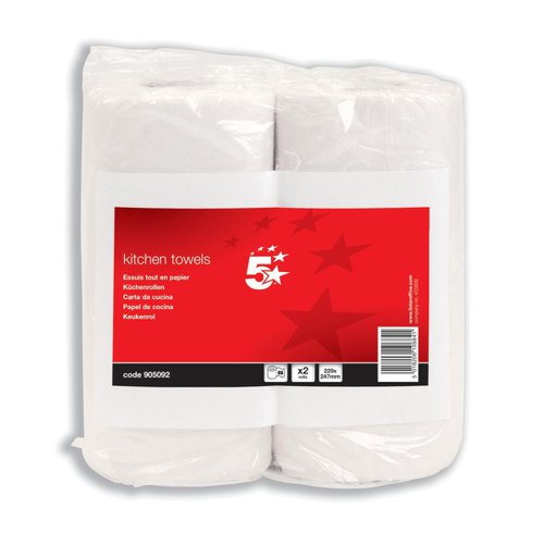 Easily wipe down spills with this 5 Star Facilities kitchen towels. This twin pack has an average of 55 sheets per roll.