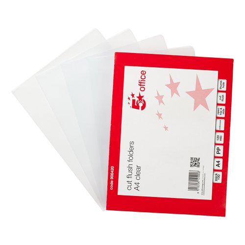 5 Star Office Folder Cut Flush Embossed Polypropylene Copysafe 120 Micron A4 Clear (Pack of 100)