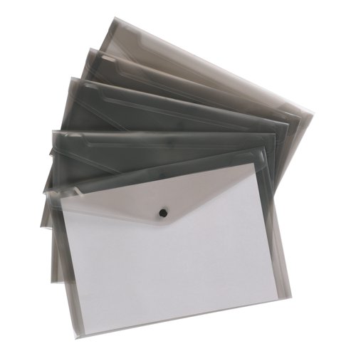 5 Star Office Envelope Stud Wallet Polypropylene A4 Translucent Smoke (Pack of 5)