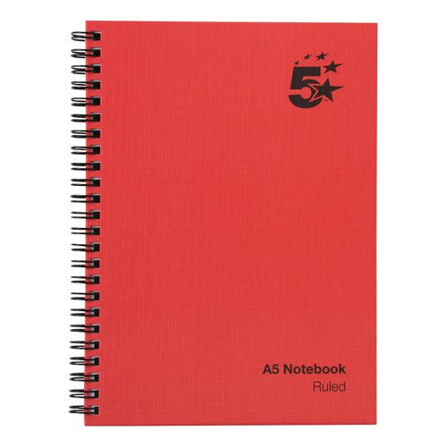 5 Star Office Manuscript Notebook Wirebound 70gsm Ruled 160pp A5 Red (Pack of 5)