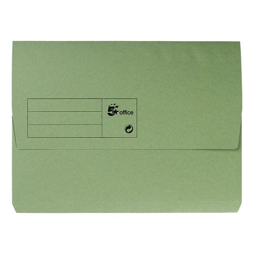 5 Star Office Document Wallet Half Flap 285gsm Recycled Capacity 32mm A4 Green (Pack of 50)