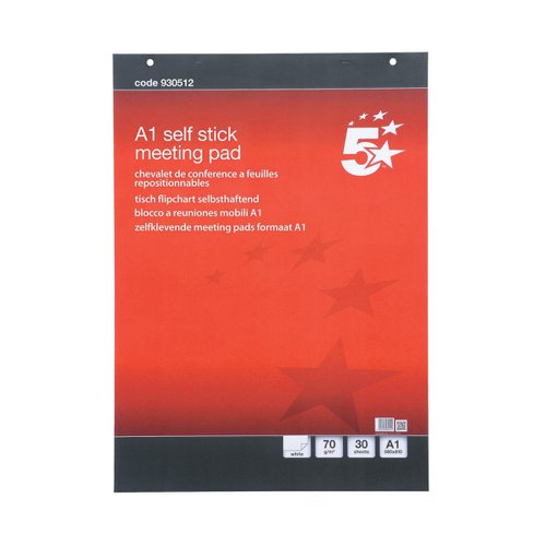 5 Star Office Flipchart Pad Self-adhesive 30 Sheets A1 (Pack of 2)