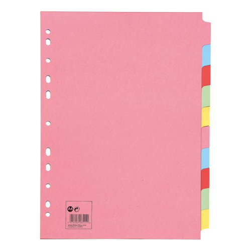 5 Star Office Subject Dividers 10-Part Recycled Card Multipunched 155gsm A4 Assorted (Pack of 10)