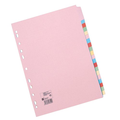 5 Star Office Subject Dividers 20-Part Recycled Card Multipunched 155gsm A4 Assorted (Pack of 10)