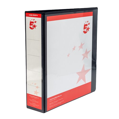 5 Star Office A4 Presentation Ring Binder Polypropylene 50mm 4D-Ring Black (Pack of 10)