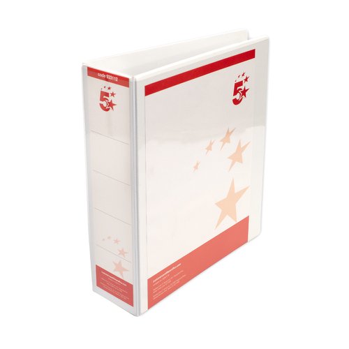 5 Star Office A4 Presentation Ring Binder Polypropylene 65mm 4D-Ring White (Pack of 10)