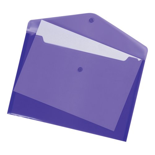 5 Star Office Envelope Stud Wallet Polypropylene A4 Translucent Purple (Pack of 5)