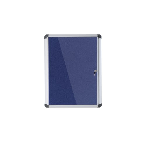 5 Star Glazed Noticeboard with Swing Door Locking Aluminium Frame Blue Felt 900x1200mm