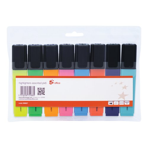 5 Star Office Highlighter Chisel Tip 1-5mm Line Wallet Assorted (Pack of 8)