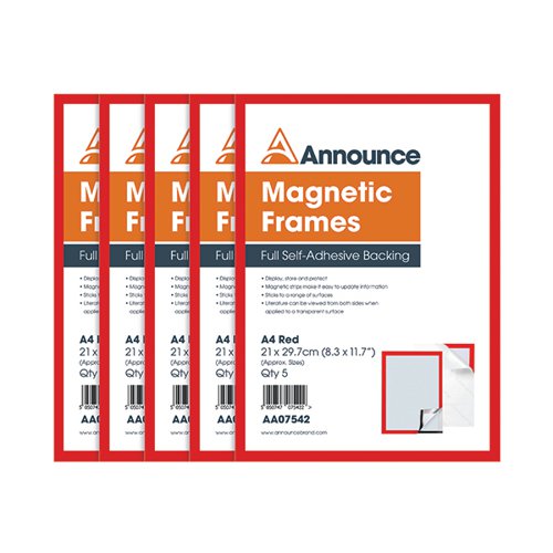 Announce Magnetic Frames A4 Red (Pack of 5) AA07542