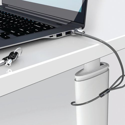 The Kensington Microsaver 2.0 Keyed Laptop Lock ensures that laptops are always safe and secure without compromising accessibility. The lock is anti-pick due to Kensington's patented Hidden Pin technology and features a sleek design, compatible with even the thinnest of laptops. The 1.8m long carbon steel cable is resistant to cutting, combining mobility with security. Spend over £/€150 on Kensington Hybrid Working Essentials and claim a FREE a Kensington Laptop Bag.