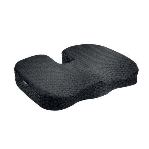 For extra comfort while sitting at a desk for long periods of time, this ergonomic seat cushion from Kensington is designed to help with a healthy posture, improve circulation and relieve spinal pressure. The cooling fabric has a cool-gel core, which will decrease body temperature and it features a unique U-shaped cut out to take pressure off the coccyx and help to support sciatica relief. The cushion features a machine washable cover, an anti-slip backing and a carry strap that makes it easy to transport between home and office.