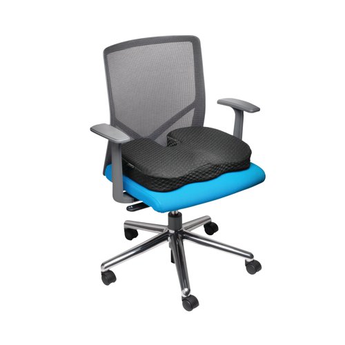 For extra comfort while sitting at a desk for long periods of time, this ergonomic seat cushion from Kensington is designed to help with a healthy posture, improve circulation and relieve spinal pressure. The cooling fabric has a cool-gel core, which will decrease body temperature and it features a unique U-shaped cut out to take pressure off the coccyx and help to support sciatica relief. The cushion features a machine washable cover, an anti-slip backing and a carry strap that makes it easy to transport between home and office.