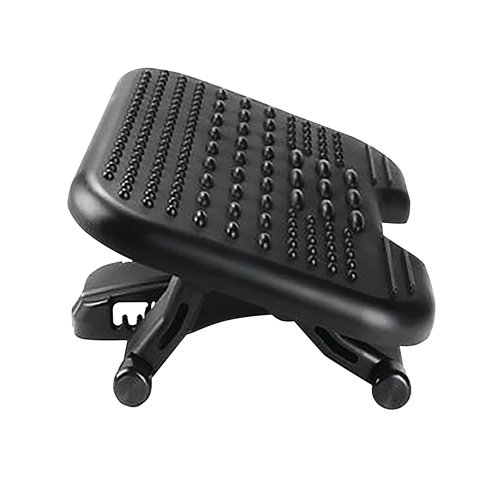 This Kensington SoleMassage Footrest features a non-slip, massage surface for comfort and gentle exercising motion to invigorate ankles and legs when sitting. Featuring five height adjustable settings from 76mm to 160mm, with an angle incline up to 30 degrees, this black footrest has a platform size of 450 x 340mm.