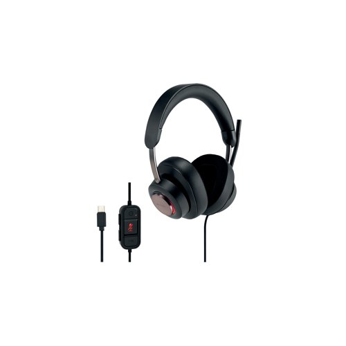 AC83451 | The Kensington H2000 Universal Over Ear Wired Headset delivers an immersive and focused experience, exceptional sound technology and premium productivity features via an ergonomic over-ear design. The H2000 provides cooling-gel infused memory foam earpads with breathable heat transferring fabric for all-day comfort, noise-canceling microphones that suppress distracting sounds, LED indicators for 'busy' and mute to reduce distractions, in-line music controls and sidetone for a better call experience. Dynamic 40mm neodymium drivers deliver an exceptional audio experience for calls and music.