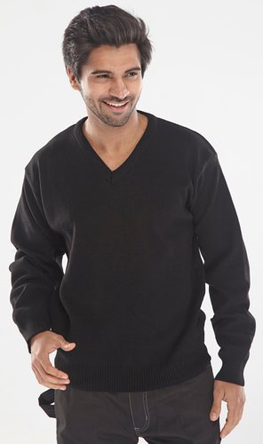 V-Neck jumper made from 100% Acrylic material. Features military style design. Made from thick material for added warmth.