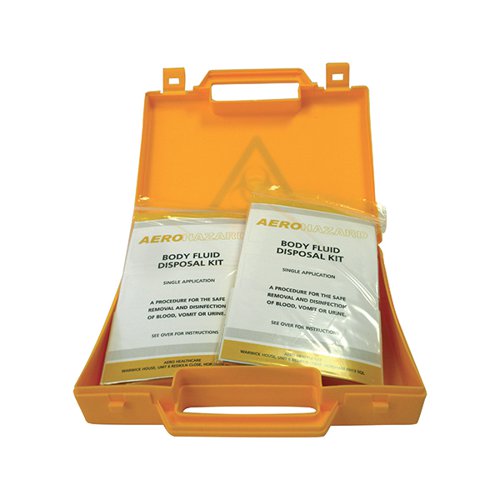 For the safe disposal of body fluid spillages such as blood, vomit or urine, this body fluid spillage kit minimises the risk of biological contamination. It comes presented in a yellow carry case for portability.