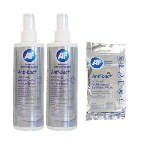 AF Antibac+ Sanitising Board Cleaner x2 FOC AF Surface Wipes Pk25