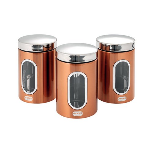 Addis Copper Finish Canisters 155 x 343 x 185mm (Pack of 3) 515717