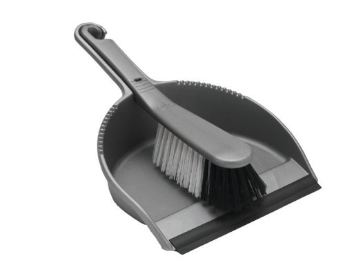 Addis Dustpan and Soft Brush Set Metallic (Serrated edge to clean brush bristles) 510390 - Addis Group Ltd - AG51039 - McArdle Computer and Office Supplies