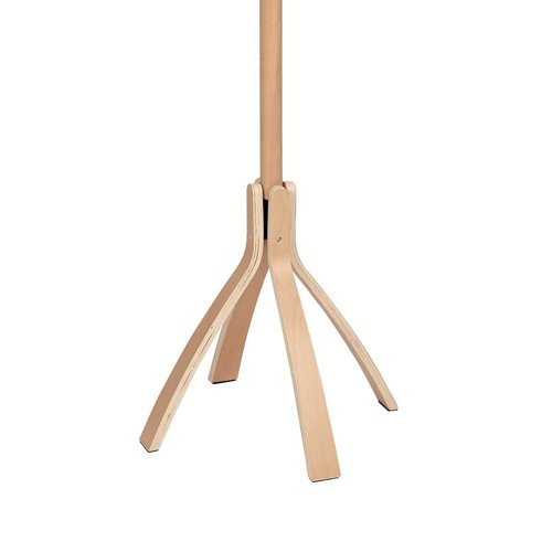 This contemporary wooden coat stand has five large hooks with both a large and a small end for hanging garments. The large base has four feet for extra stability and the head rotates for ease of access to your garment. Assembly is easy without the need for tool or screws and the overall height is 1760mm.