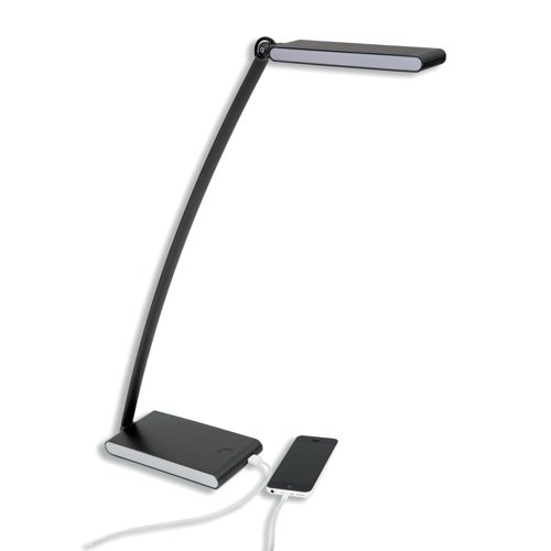 With an attractive and modern minimalist design, the Alba Touch LED Desk Lamp is an ideal addition to the contemporary office. With a slender 580mm articulated arm supporting a rectangular head, the shadowless LED light can be directed easily. The weighted base is equipped with a tactile area, where the light intensity can be changed with just a touch. With 4.8W LED bulbs giving out 300 lumens, the average lifetime is an incredible 25,000 hours.