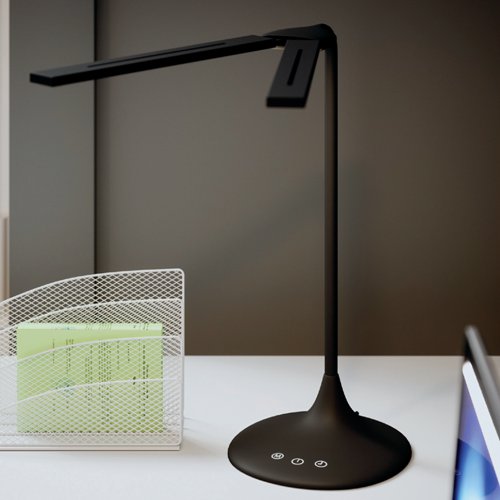 The stylish and modern Alba Nomad Desk Lamp adds the perfect lighting to any desk with two LED lamp heads, which can be adjusted to your needs. The lamp heads are movable and the light itself can be dimmed, white, yellow or daylight for the ideal level of lighting. It has built-in batteries that can be charged with the included USB cable.
