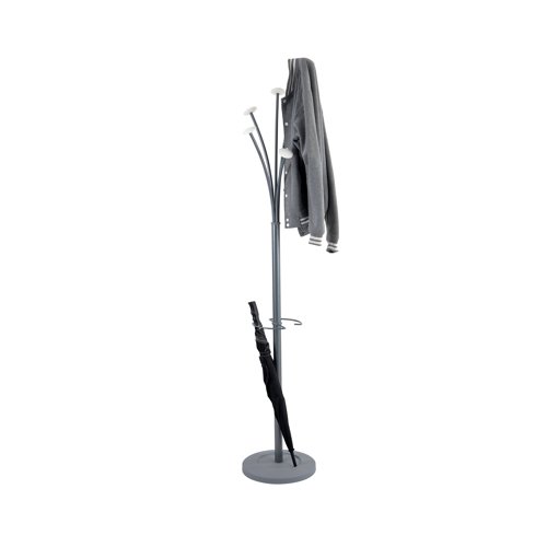 Alba Festival High Capacity Coat Stand with Umbrella Holder 350x350x1870mm Silver/White PMFESTY2BC ALB14293 Buy online at Office 5Star or contact us Tel 01594 810081 for assistance