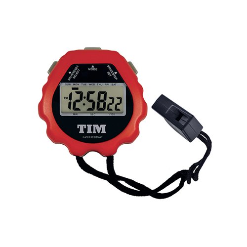 This Acctim Sprint stopwatch is water resistant, features split timing (1/100th second), alarm, backlight for enhanced visibility, includes a lanyard and whistle. Supplied with CR2032 Coin cell battery.