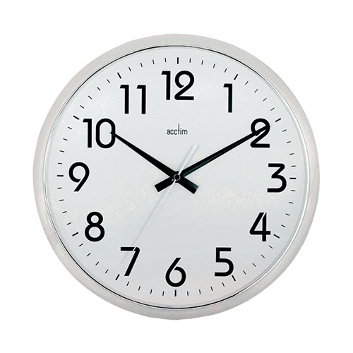 Acctim Orion Silent Sweep Wall Clock 320mm Chrome/White 21287 ANG21287 Buy online at Office 5Star or contact us Tel 01594 810081 for assistance