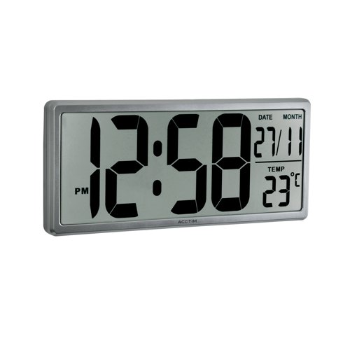 ANG22357 | The Acctim Date Keeper Jumbo LCD Wall/Desk Clock is a versatile clock with a large 5-inch, easily readable digital display. It has plug and go technology, so there is no need to set up the clock as it is already pre-set. It displays the time, date and indoor temperature and adjusts automatically to summer and winter time changes. The flexible design means the clock can be mounted on a wall or placed on your desk. It has an alarm with snooze and can be used abroad as it has European time zone selection for CET or EET.