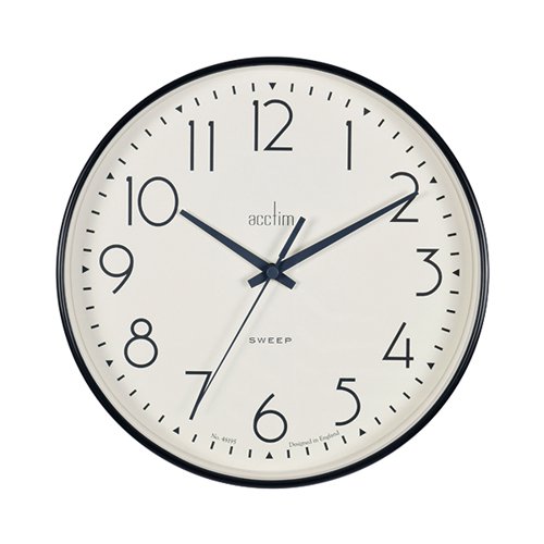 Acctim Earl Wall Clock Non Ticking Sweep Seconds Hand 250mm Diameter Black 22563