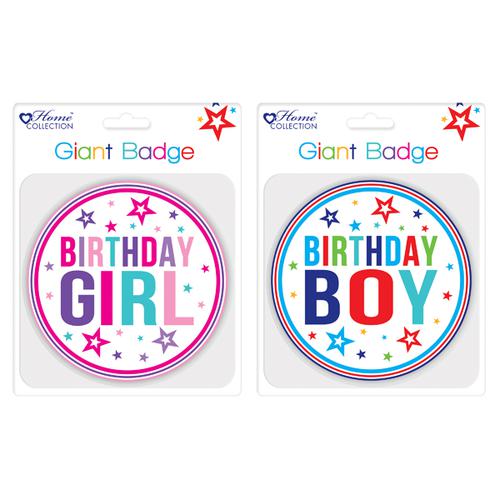 Giftmaker Giant Girl and Boy Birthday Badge (Pack of 12) GBAD