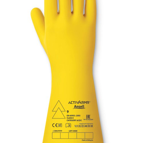 Ansell Low Voltage Electrical Insulating Gloves (Class 0) Yellow M