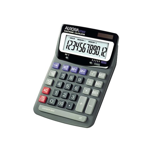 Aurora Grey/Black 12-Digit Desk Calculator (Dual power solar powered with battery back up) DT85V